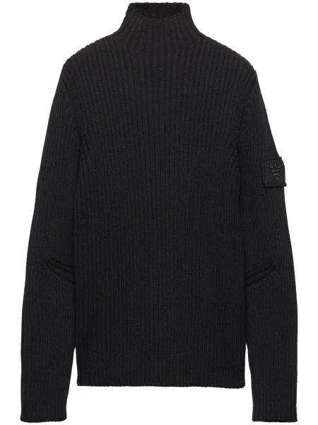 Sweter Prada wełniany prążkowany czarny