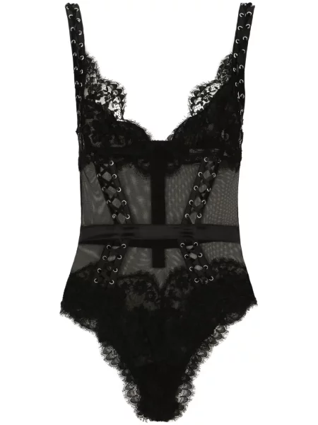 Body Dolce & Gabbana cu model floral cu decolteu în V din dantelă negru