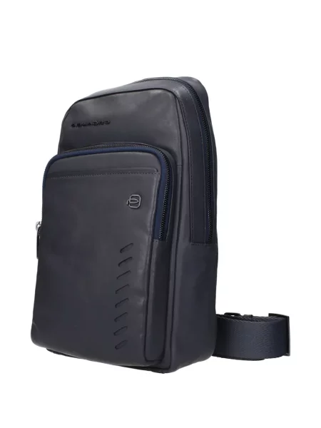 Kožna crossbody torba Piquadro s autogramom plava