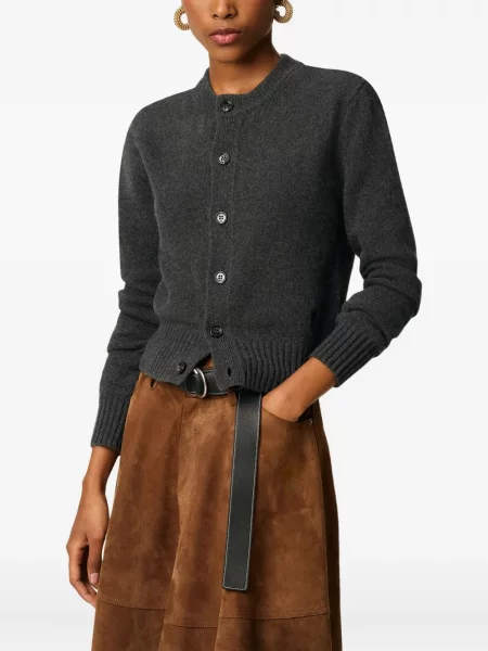Cardigan Ami Paris din cașmir cu motiv cu inimi gri