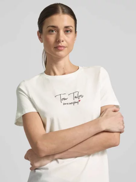 T-shirt krój regular fit z mieszanka bawełny ekologicznej Tom Tailor biała