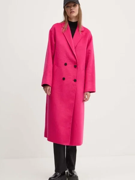 Plašč s primesjo volne HUGO roza