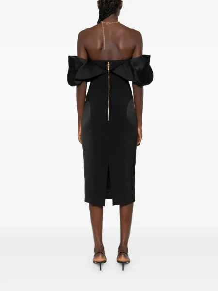 Rochie midi Elisabetta Franchi cu volane până la genunchi de costum negru