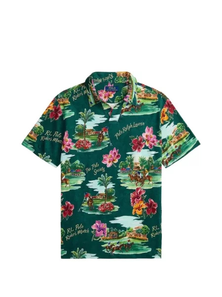Polo majica Polo Ralph Lauren s V-izrezom s cvjetnim printom s printom žuta