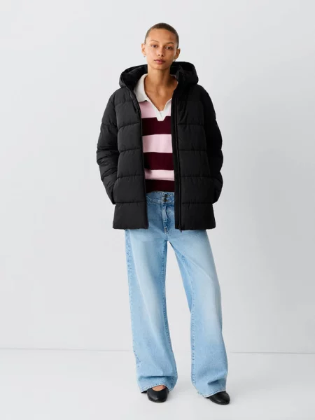 Pikowana kurtka z kapturem Teen XL MANGO TEEN czarny