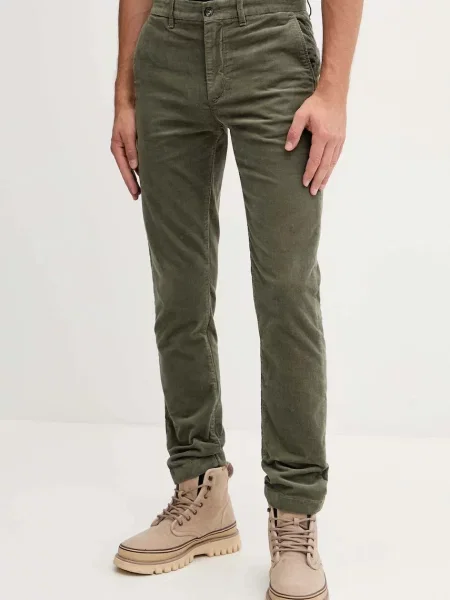 Tommy Hilfiger Hlače iz rebrastega žameta zelena
