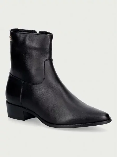Tommy Hilfiger botki skórzane LEATHER ANKLE BOOT W ZIP czarne