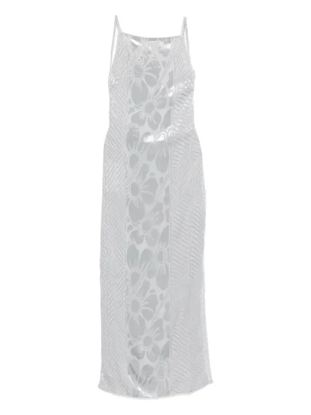 Rochie maxi Sir cu model floral cu imagine de costum argintiu