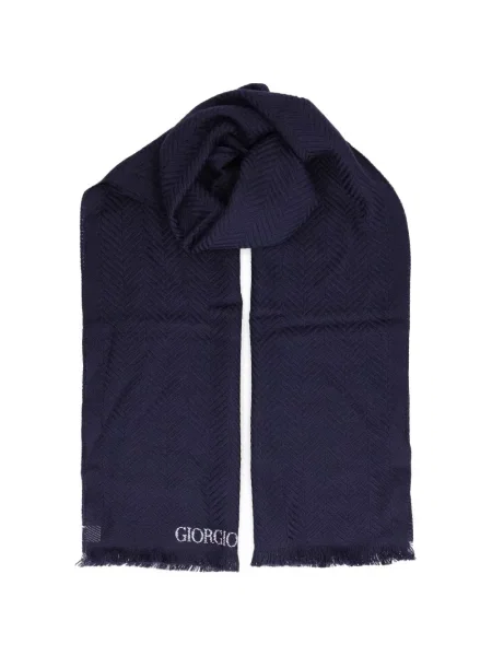 Fular Giorgio Armani cu franjuri cu model herringbone albastru