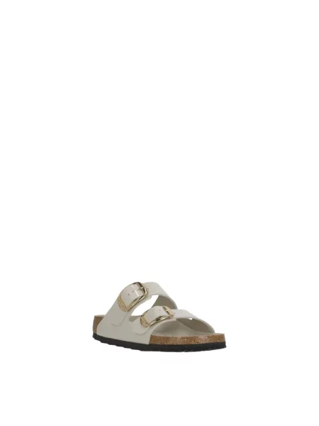 Birkenstock Arizona Big Buckle klapki na płaskim skórzane beżowe