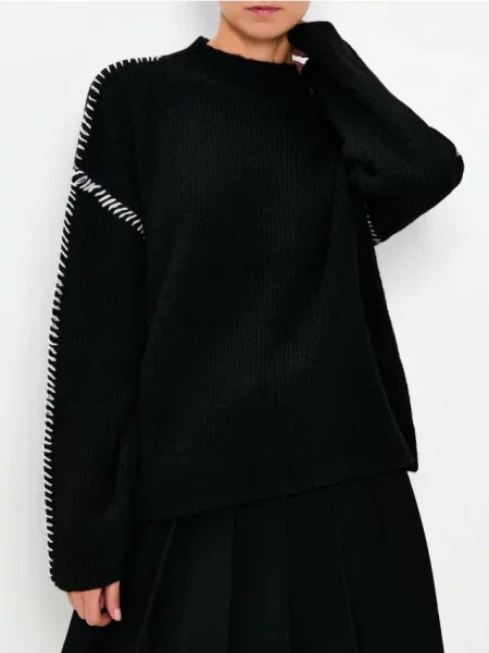 Джемпер з трикотажу в рубчик чорний