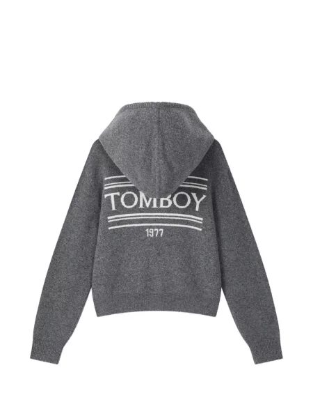 Pletena majica s kapuljačom Tomboy s autogramom siva