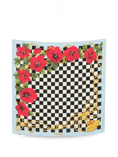Fular Moschino cu model floral cu imagine alb