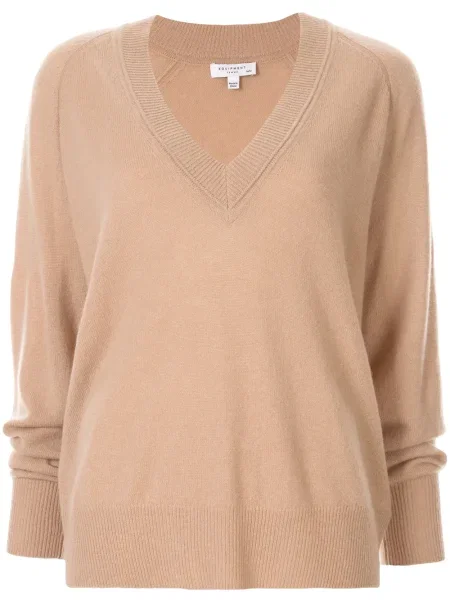 Pulover Equipment din cașmir cu decolteu în V maro