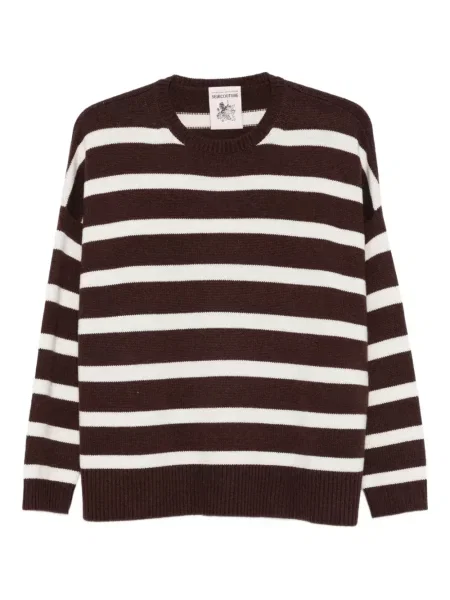 Pulover Semicouture cu dungi cu decolteu rotund maro