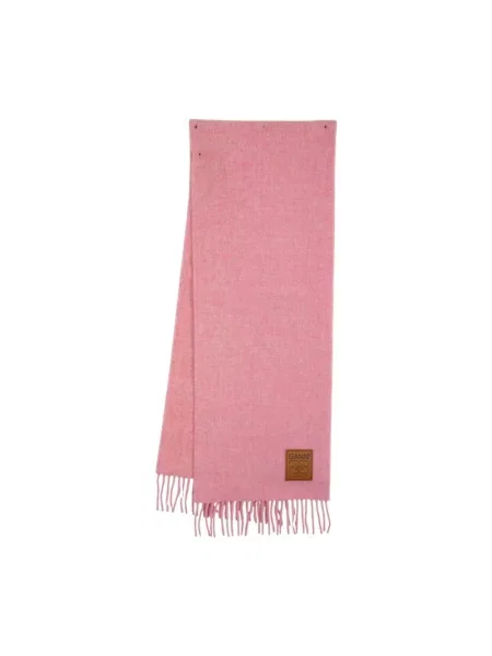 GANNI szalik wełniany Double Face Wool Solid gładki różowy