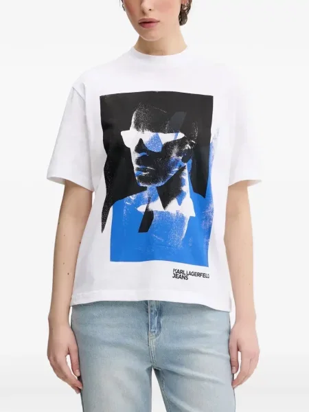 Tricou Karl Lagerfeld Jeans cu imagine alb