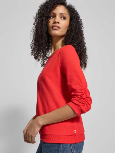 Bluzka z rękawem o dł. o kroju regular fit z mieszanki bawełny Tom Tailor Denim czerwona