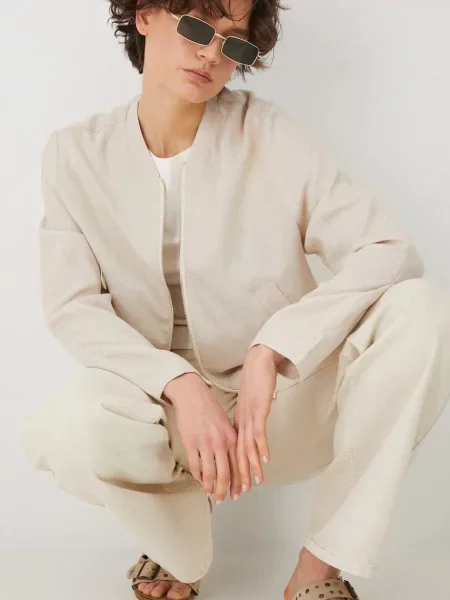 Medicine kurtka lniana przejściowa oversize beżowy