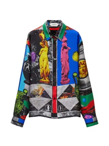 Cămașă Versace de mătase albastru