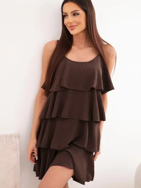 Rochie mini Kesi Włoski cu volane maro