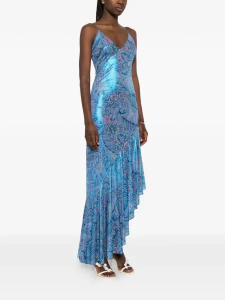 Rochie midi Etro cu volane cu model paisley albastru