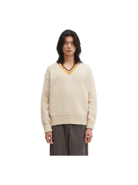 Visvim sweter wełniany COLLEGE V-NECK beżowy