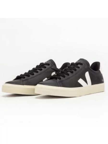 Sneakersy Veja Campo skórzane z okrągłym noskiem czarne