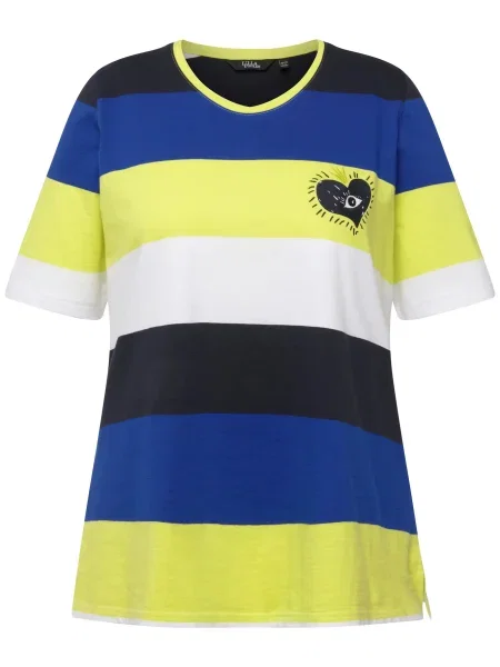 Ulla Popken Tricou albastru marin / albastru cobalt / galben alb