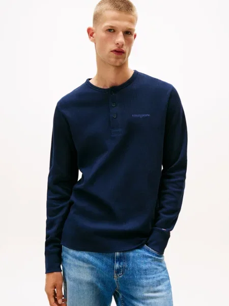 Tommy Jeans koszula z długim rękawem Mężczyźni wypukły wzór tkaniny S niebieski