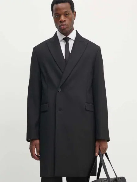 Versace Jeans Couture palton din lana de tranzitie negru