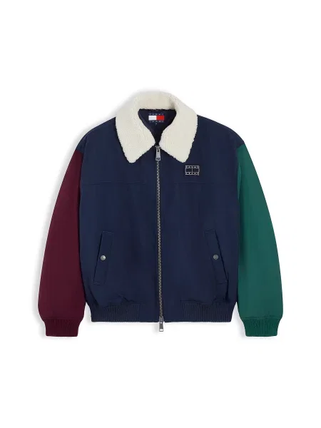 Tommy Jeans Geacă de primăvară-toamnă albastru închis / verde smarald / roșu burgundy / lână alb