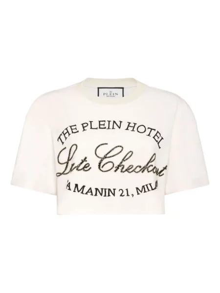 Top Philipp Plein de cristal scurt alb