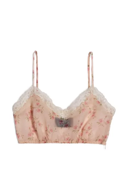 Sutien bralette Simone Rocha cu model floral din dantelă roz