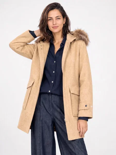 Geacă parka Only cu glugă cu blană bej