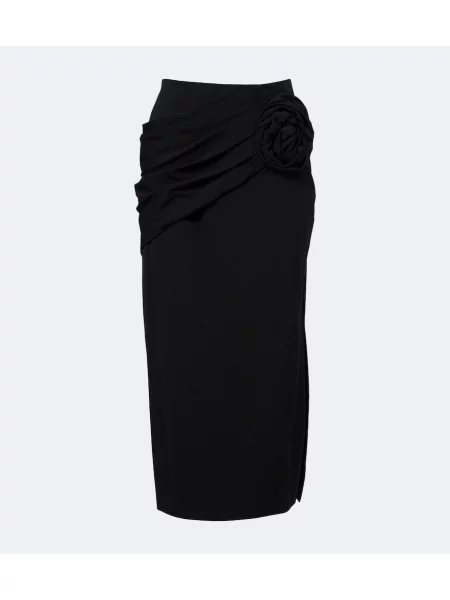 Fustă midi Carolina Herrera de lână cu model floral cu aplicații negru