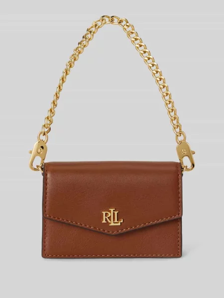 Portfel ze skóry naturalnej z odpinanym łańcuszkiem do noszenia Lauren Ralph Lauren brązowy