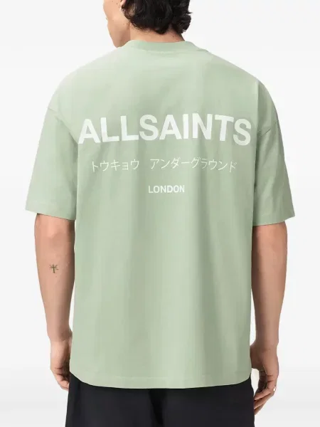 Тениска Allsaints с принт с кръгло деколте зелено