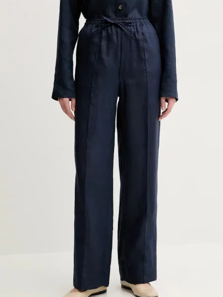 The Sleeper pantaloni din in bleumarin lat high waist