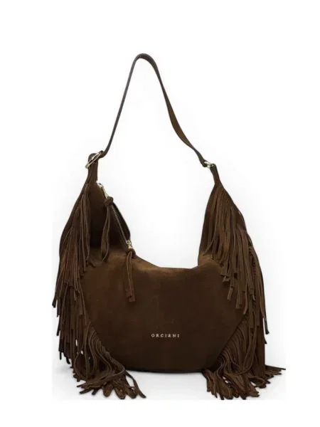 Mała torebka hobo Orciani z frędzli brązowa