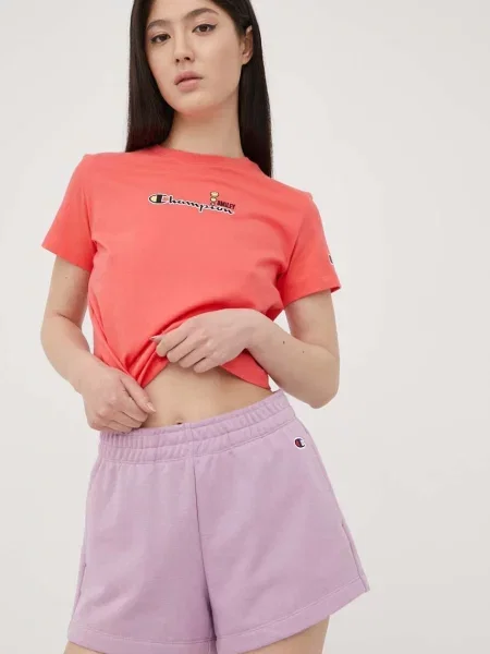 Къси панталони Champion дамско лилаво с изчистен дизайн с висока талия виолетово
