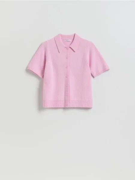 Reserved Pulover polo din lână roz-pastel roz