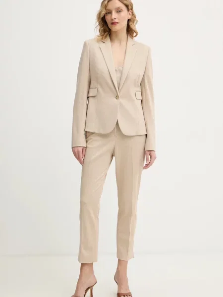 BOSS spodnie fason cygaretki high waist beżowy