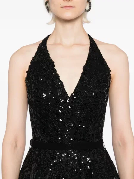 Rochie maxi Saiid Kobeisy cu broderie lungă de costum negru