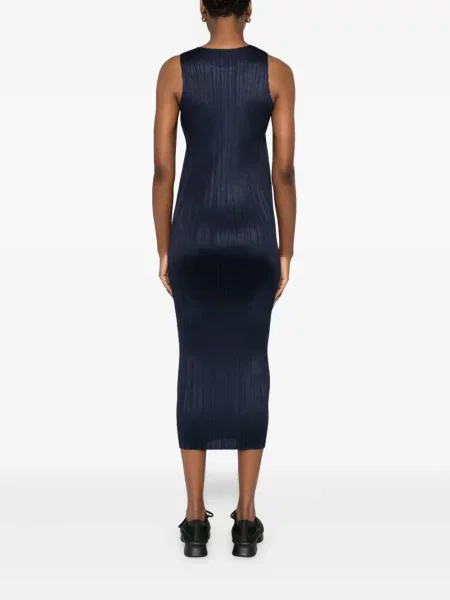 Plisirana midi haljina Pleats Please Issey Miyake bez rukava iznad koljena plava
