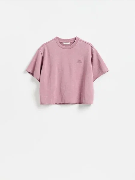 Reserved Tricou cu efect de prespălare roz-pudră roz