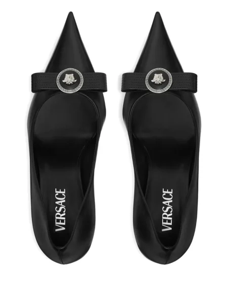 Кожени полуотворени обувки Versace черно
