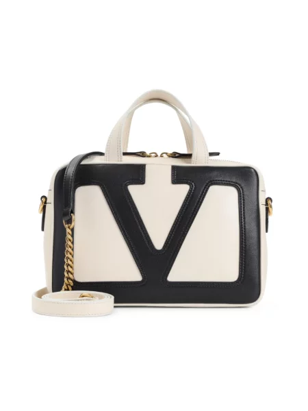 Lniana turystyka piesza torebka skórzana Valentino Garavani elegancka biała