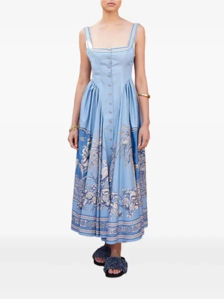 Rochie midi Alemais cu model floral până la genunchi de costum albastru