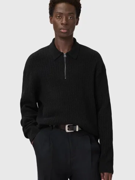AllSaints pulover din amestec de lână de alpaca JAKOB cu turtleneck negru